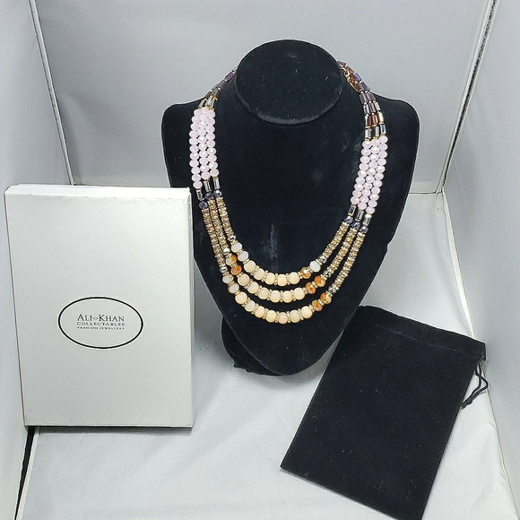 Ali khan 3 strand mauve ,peach, crystal beaded necklace with gift box - Picture 2 of 5